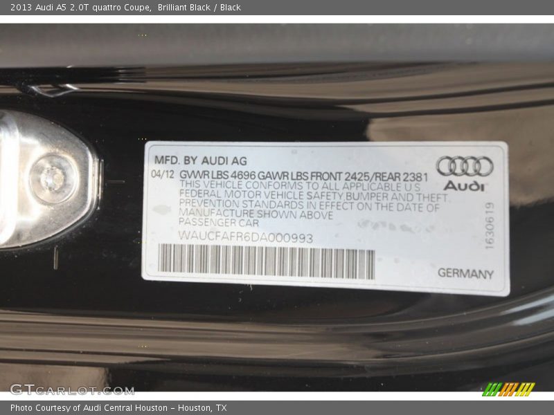 Brilliant Black / Black 2013 Audi A5 2.0T quattro Coupe