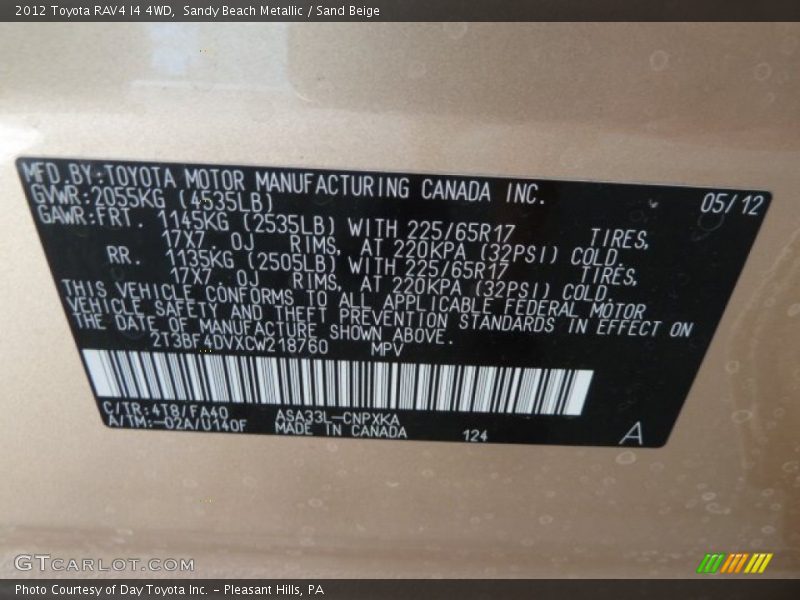 Sandy Beach Metallic / Sand Beige 2012 Toyota RAV4 I4 4WD