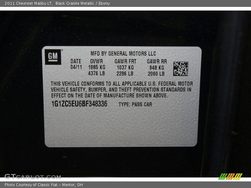 Black Granite Metallic / Ebony 2011 Chevrolet Malibu LT
