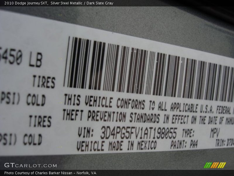Silver Steel Metallic / Dark Slate Gray 2010 Dodge Journey SXT