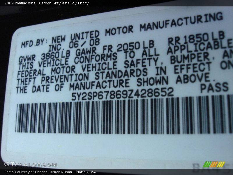 Carbon Gray Metallic / Ebony 2009 Pontiac Vibe