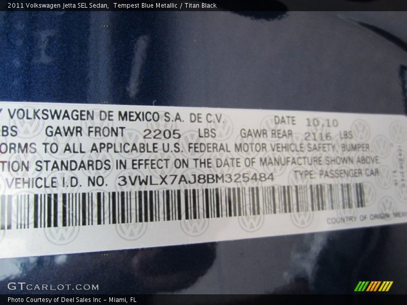 Tempest Blue Metallic / Titan Black 2011 Volkswagen Jetta SEL Sedan