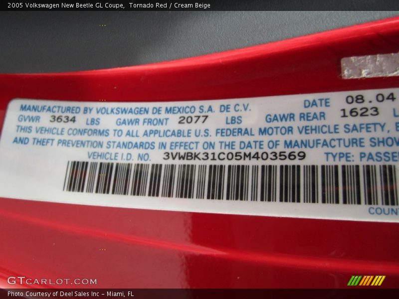 Tornado Red / Cream Beige 2005 Volkswagen New Beetle GL Coupe
