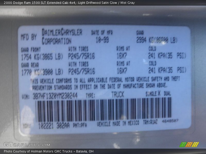 2000 Ram 1500 SLT Extended Cab 4x4 Light Driftwood Satin Glow Color Code PFA