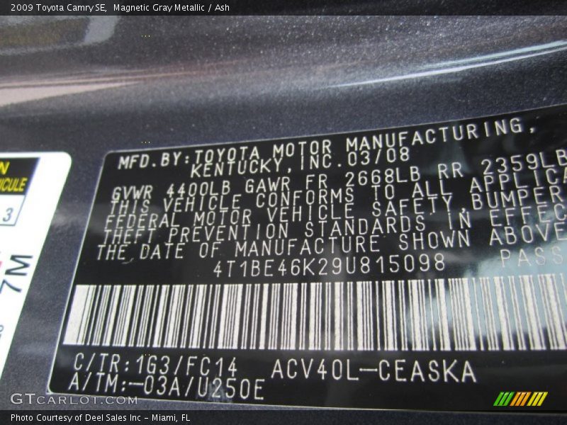 Magnetic Gray Metallic / Ash 2009 Toyota Camry SE