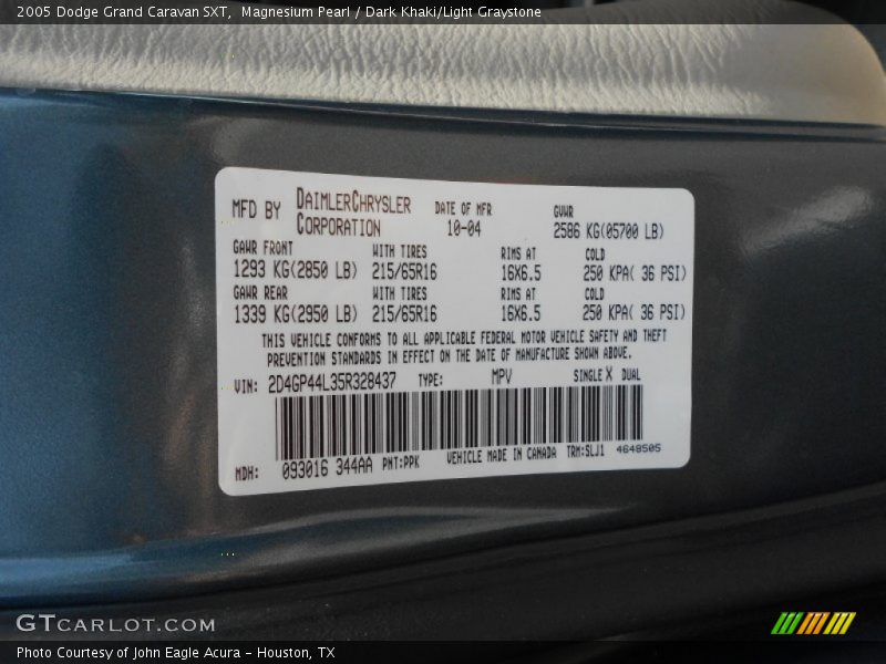 Magnesium Pearl / Dark Khaki/Light Graystone 2005 Dodge Grand Caravan SXT