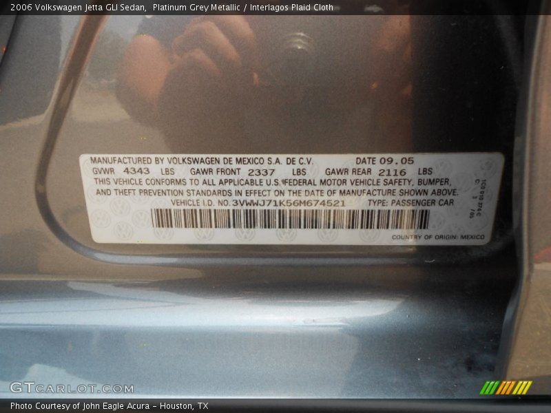 Platinum Grey Metallic / Interlagos Plaid Cloth 2006 Volkswagen Jetta GLI Sedan