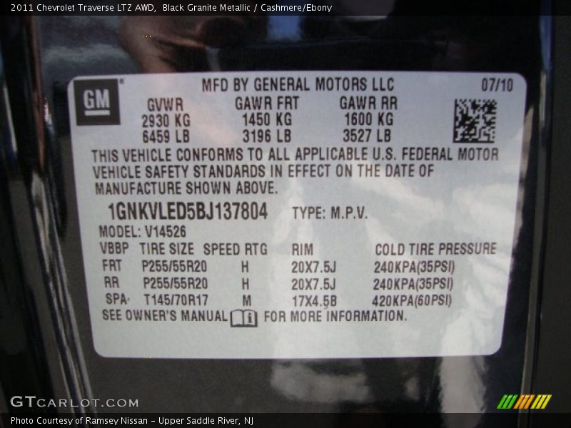 Black Granite Metallic / Cashmere/Ebony 2011 Chevrolet Traverse LTZ AWD