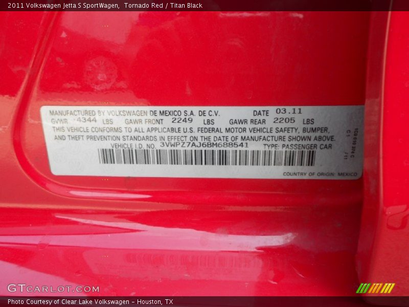 Tornado Red / Titan Black 2011 Volkswagen Jetta S SportWagen