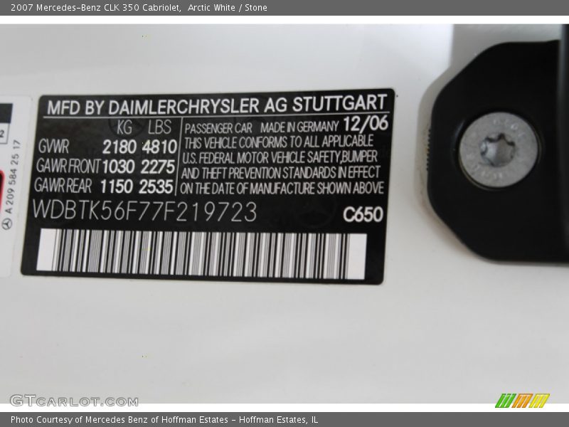 Arctic White / Stone 2007 Mercedes-Benz CLK 350 Cabriolet