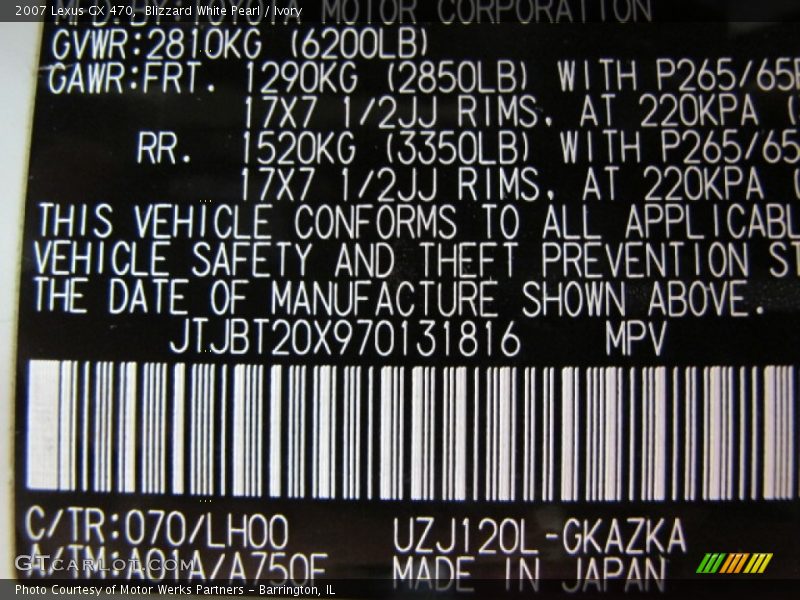 Blizzard White Pearl / Ivory 2007 Lexus GX 470