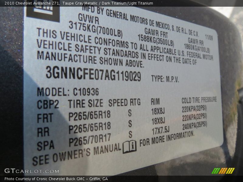 Taupe Gray Metallic / Dark Titanium/Light Titanium 2010 Chevrolet Avalanche Z71