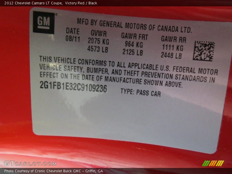 Victory Red / Black 2012 Chevrolet Camaro LT Coupe