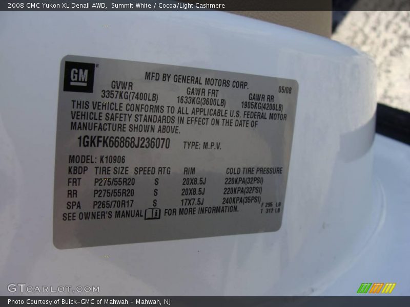 Summit White / Cocoa/Light Cashmere 2008 GMC Yukon XL Denali AWD