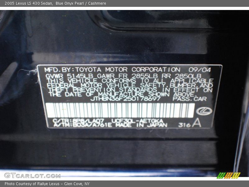 Blue Onyx Pearl / Cashmere 2005 Lexus LS 430 Sedan