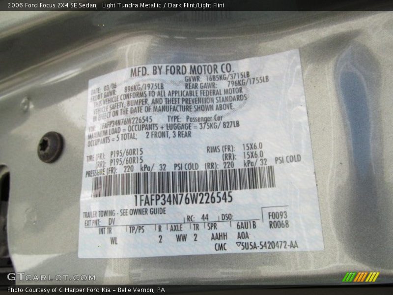 2006 Focus ZX4 SE Sedan Light Tundra Metallic Color Code DV