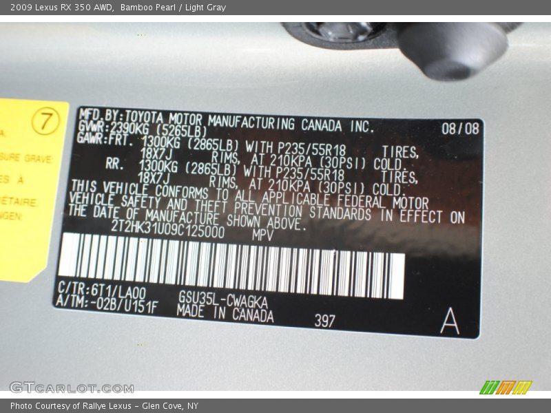 Bamboo Pearl / Light Gray 2009 Lexus RX 350 AWD