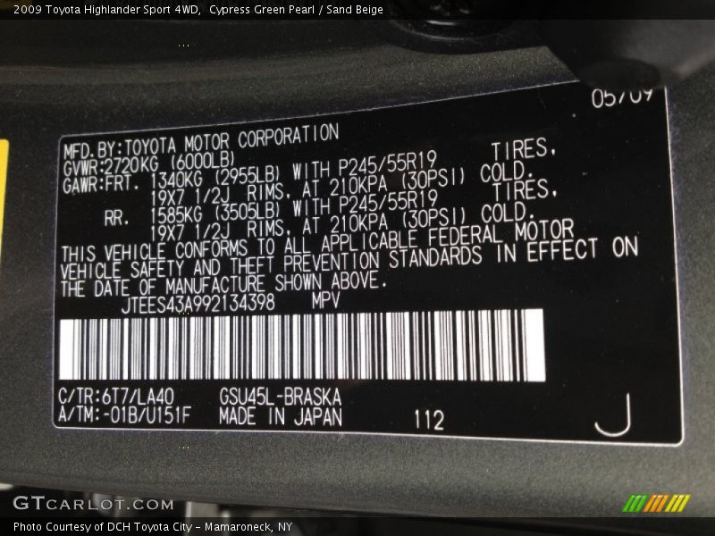 Cypress Green Pearl / Sand Beige 2009 Toyota Highlander Sport 4WD