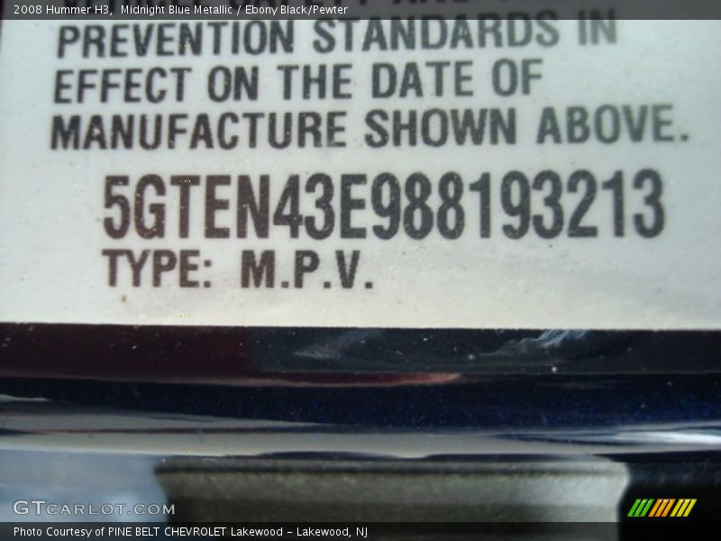 Midnight Blue Metallic / Ebony Black/Pewter 2008 Hummer H3