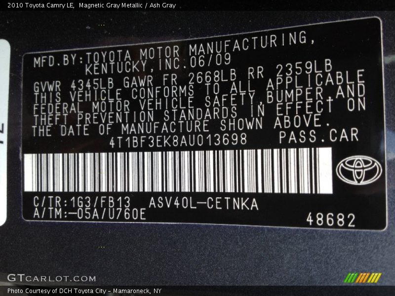 Magnetic Gray Metallic / Ash Gray 2010 Toyota Camry LE