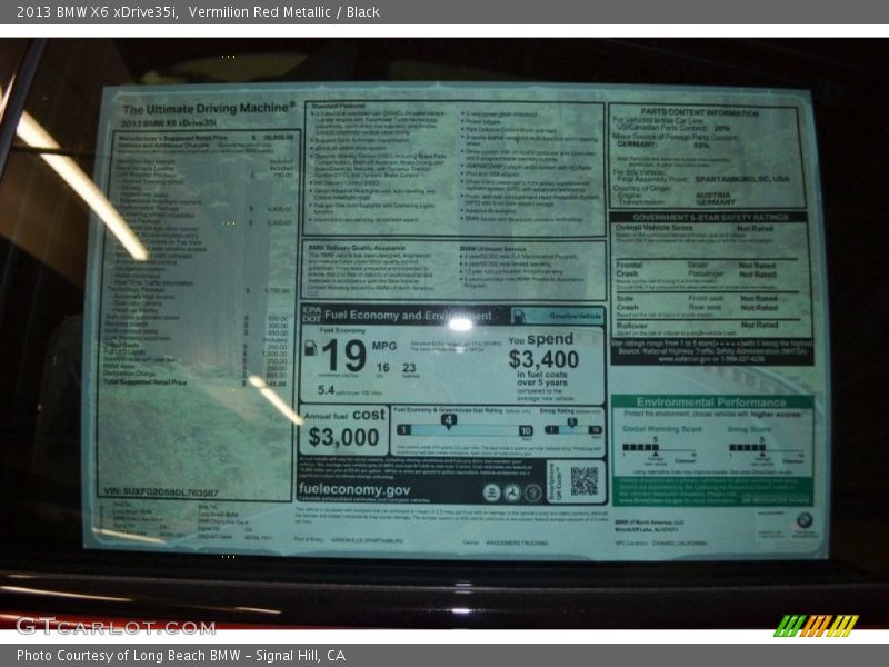  2013 X6 xDrive35i Window Sticker