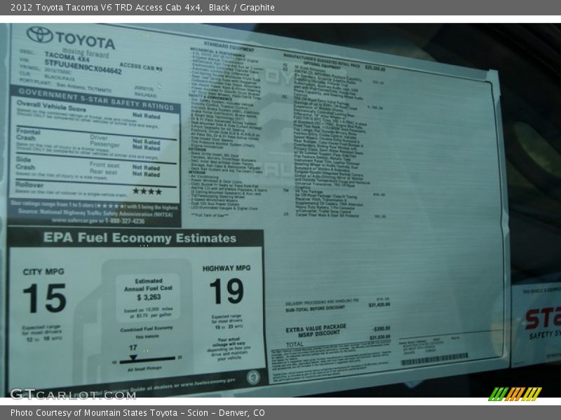 Black / Graphite 2012 Toyota Tacoma V6 TRD Access Cab 4x4
