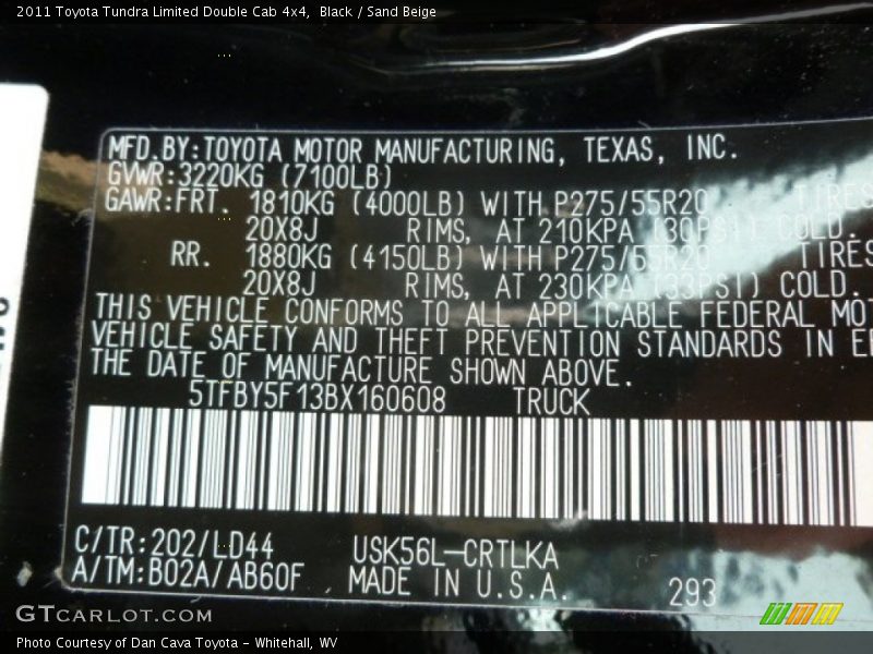Black / Sand Beige 2011 Toyota Tundra Limited Double Cab 4x4