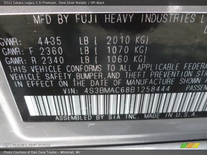 Steel Silver Metallic / Off-Black 2011 Subaru Legacy 2.5i Premium