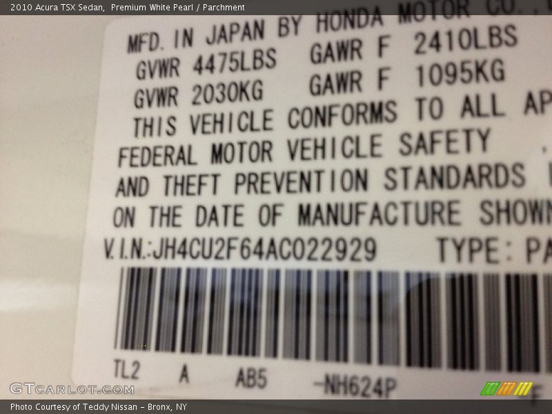 Premium White Pearl / Parchment 2010 Acura TSX Sedan