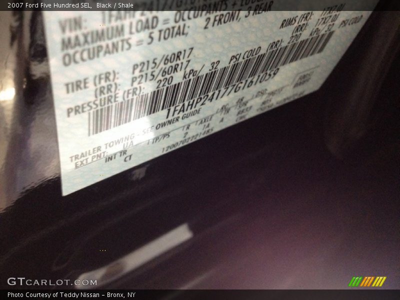 Black / Shale 2007 Ford Five Hundred SEL