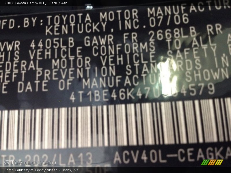 Black / Ash 2007 Toyota Camry XLE