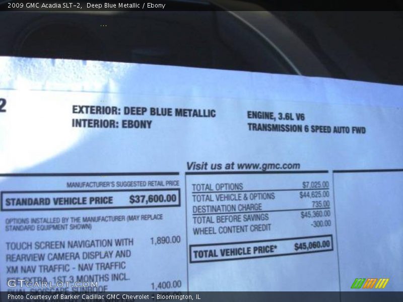 Deep Blue Metallic / Ebony 2009 GMC Acadia SLT-2