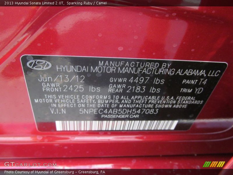 Sparkling Ruby / Camel 2013 Hyundai Sonata Limited 2.0T