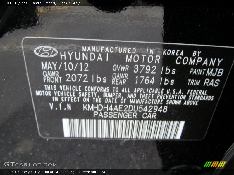 Black / Gray 2013 Hyundai Elantra Limited