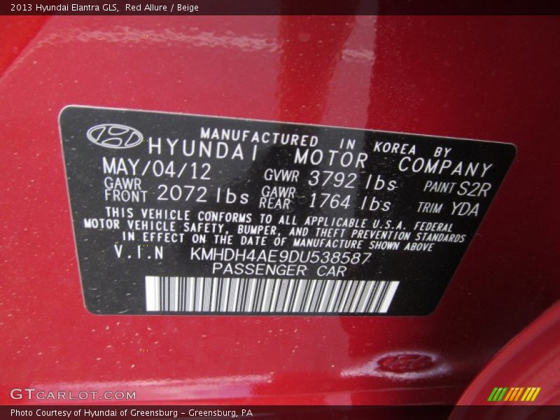Red Allure / Beige 2013 Hyundai Elantra GLS