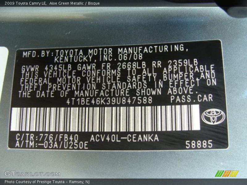 Aloe Green Metallic / Bisque 2009 Toyota Camry LE