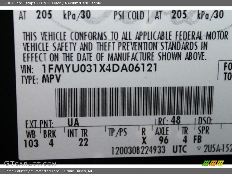 Black / Medium/Dark Pebble 2004 Ford Escape XLT V6
