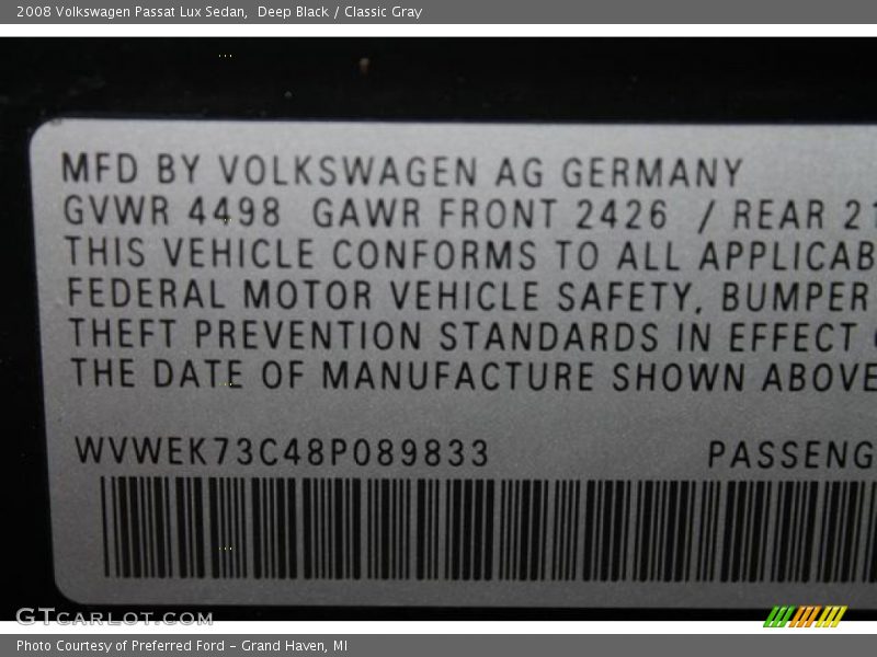 Deep Black / Classic Gray 2008 Volkswagen Passat Lux Sedan