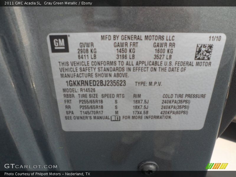 Gray Green Metallic / Ebony 2011 GMC Acadia SL