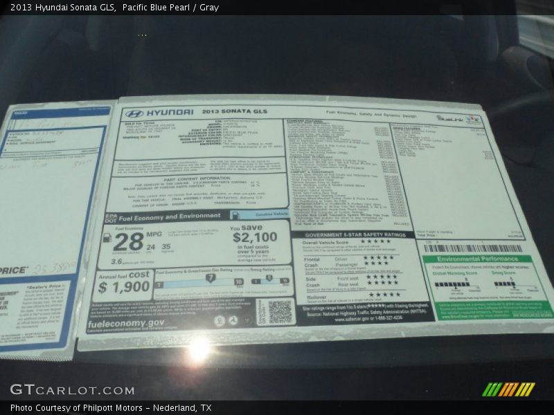 Pacific Blue Pearl / Gray 2013 Hyundai Sonata GLS