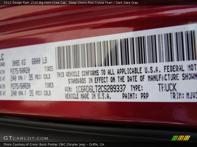 Deep Cherry Red Crystal Pearl / Dark Slate Gray 2012 Dodge Ram 1500 Big Horn Crew Cab