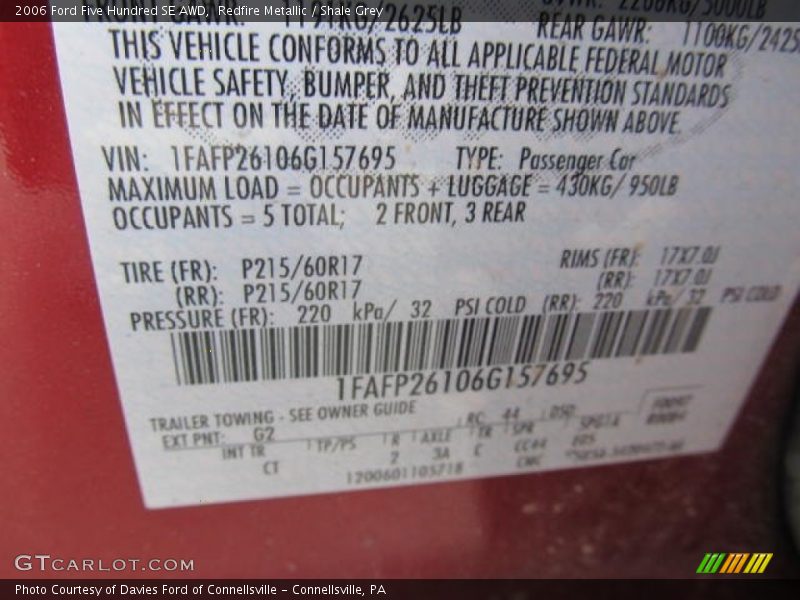 Redfire Metallic / Shale Grey 2006 Ford Five Hundred SE AWD