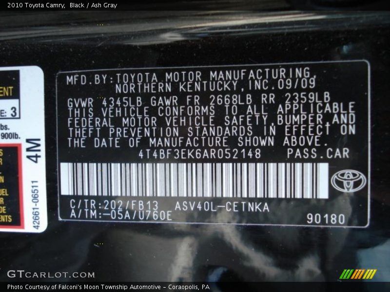 Black / Ash Gray 2010 Toyota Camry