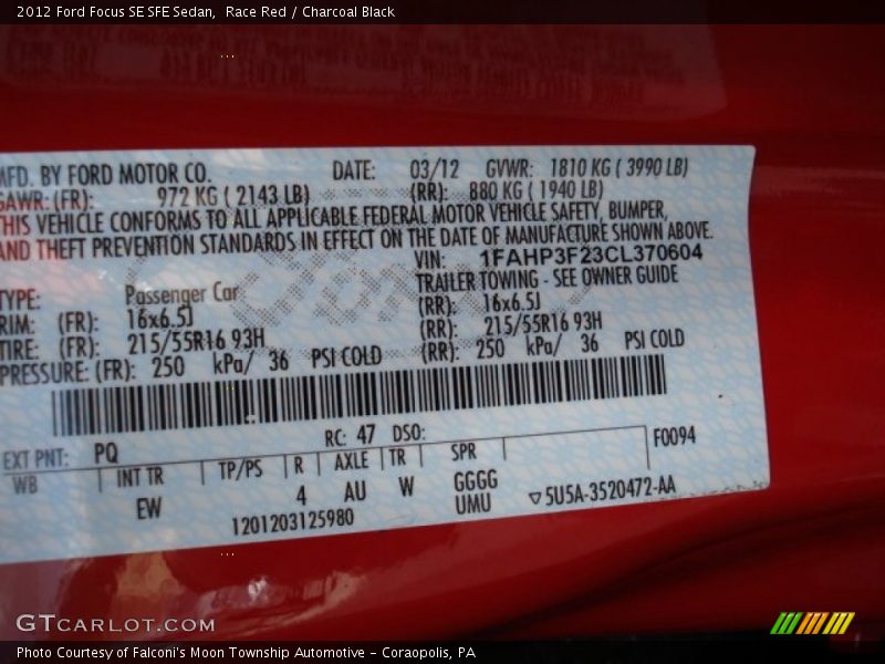 Race Red / Charcoal Black 2012 Ford Focus SE SFE Sedan