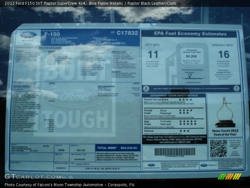  2012 F150 SVT Raptor SuperCrew 4x4 Window Sticker