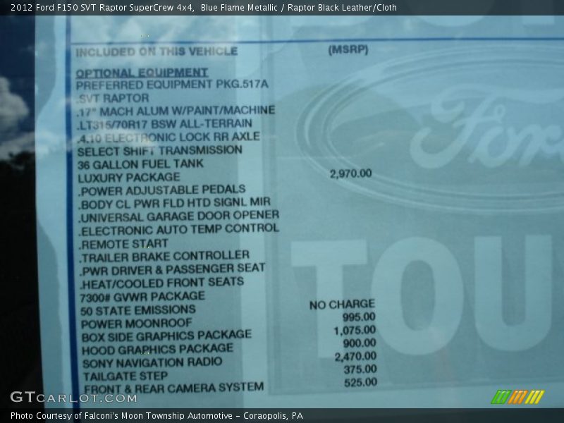  2012 F150 SVT Raptor SuperCrew 4x4 Window Sticker