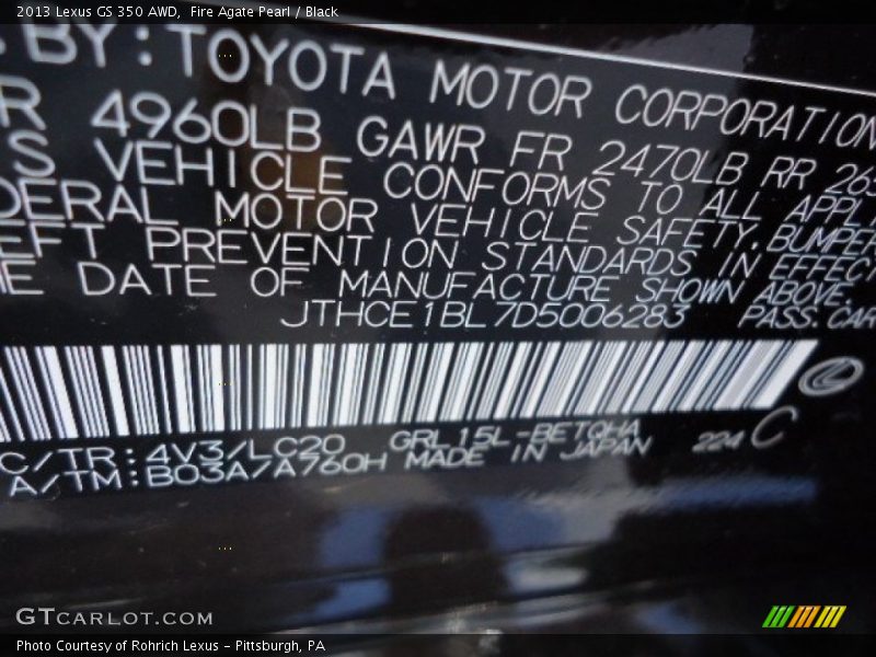 2013 GS 350 AWD Fire Agate Pearl Color Code 4V3