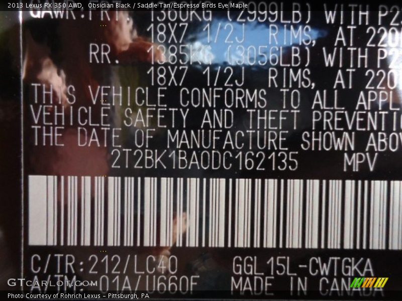 Obsidian Black / Saddle Tan/Espresso Birds Eye Maple 2013 Lexus RX 350 AWD