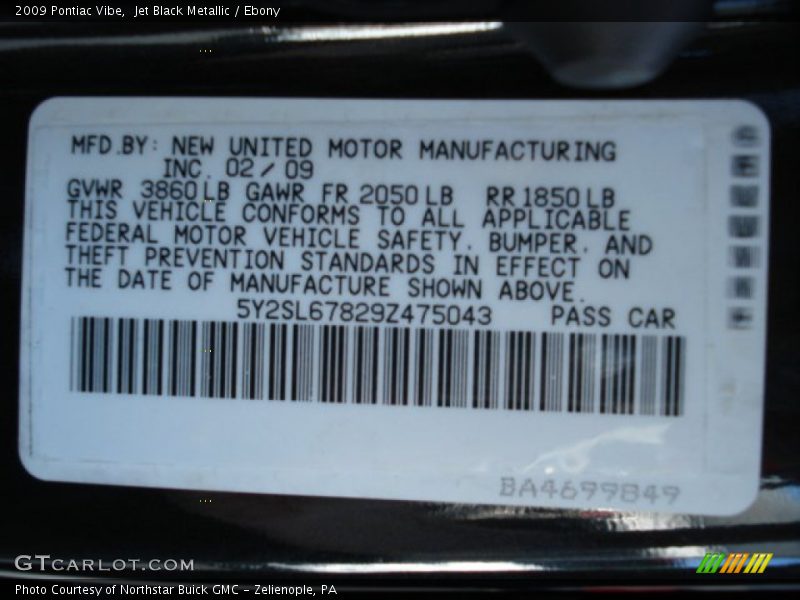 Jet Black Metallic / Ebony 2009 Pontiac Vibe