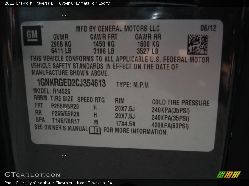 Cyber Gray Metallic / Ebony 2012 Chevrolet Traverse LT